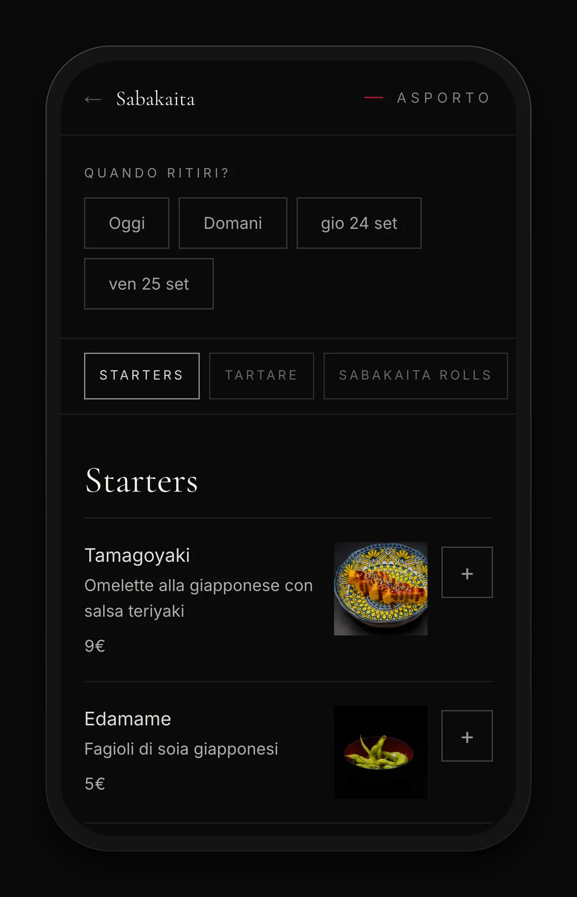 Sabakaita takeaway, the menu